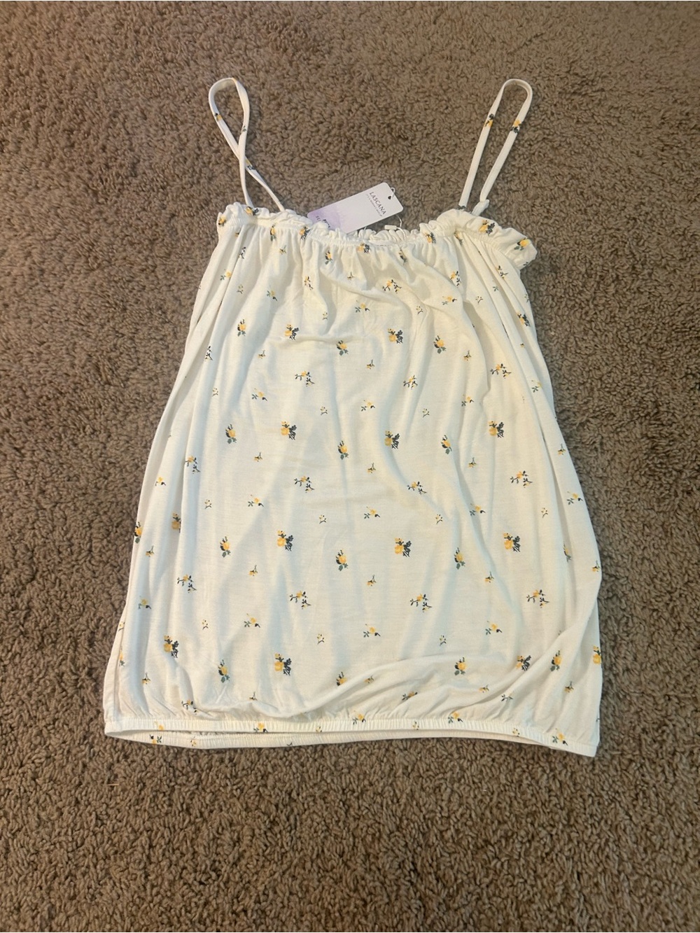 White Floral Smocked Cami Tank Top